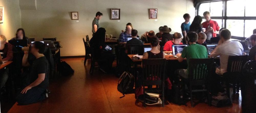 Seattle's ISG circa 2015. The second floor of this coffee shop was completely taken over by nerds making games.