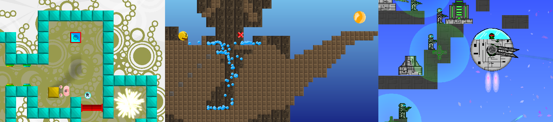 Three bad freeware games I actually finished. Left: 'Elimod & Dagros' (Aug 2008), Center: 'The River' (Mar 2008), Right: 'Fluffum War' (2007)